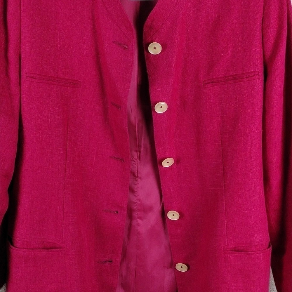 Harve Bernard Petites Pink Linen Long Sleeve Single Breast Button Classic Blazer - Picture 6 of 16